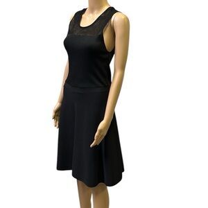 Ann Taylor Black Mesh Top Fit Flare Zip Side Sleeveless Midi Dress Womens Small